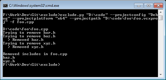 exclude C++ include removal tool screenshot